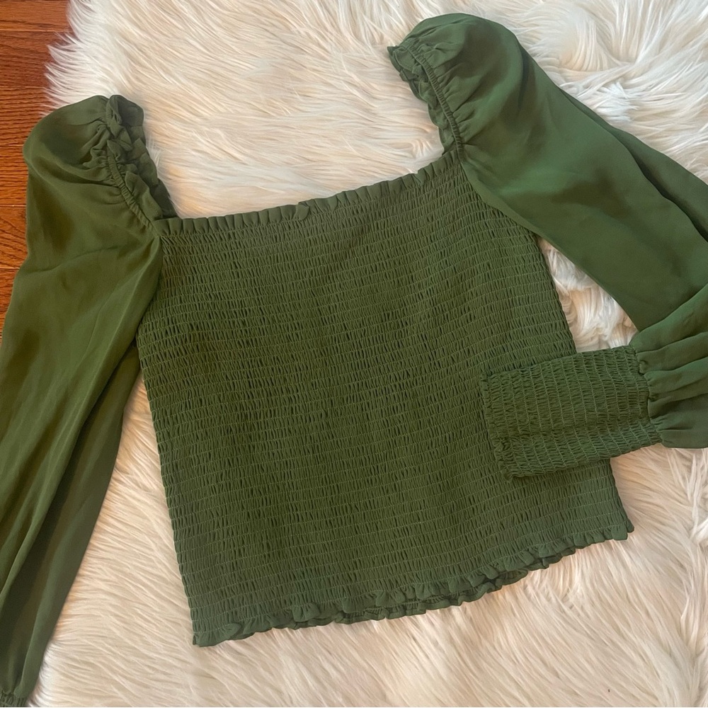 Reformation Green Smocked Blouse - Picture 2 of 6